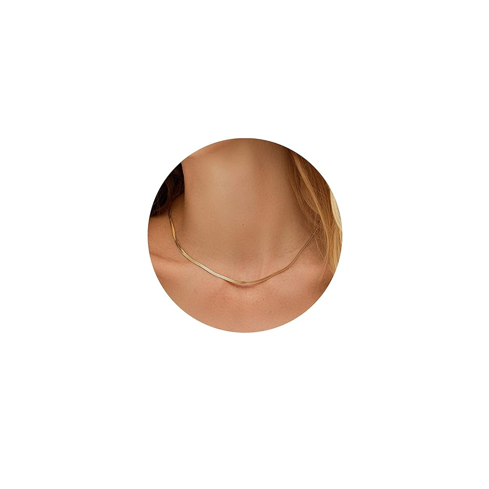 EASYHAUTE 14K Gold/Silver Plated Snake Chain Herringbone Necklace Hypoallergenic Dainty Choker Wa... | Amazon (US)