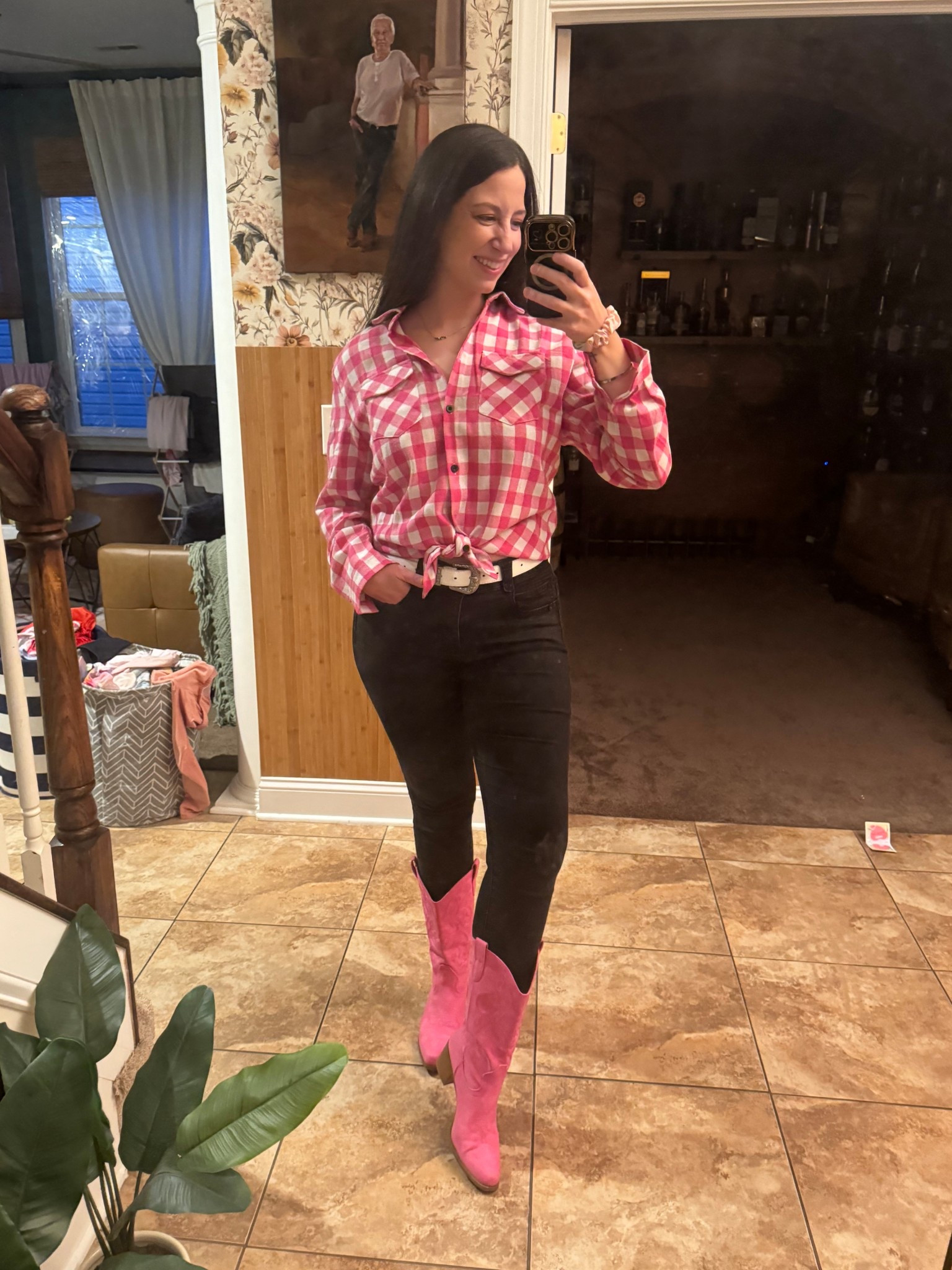 I wore this for line dancing night!! I felt cute in pink! These pants are skinny in size 10, a little looser fit so I think an 8 would fit better. 

#LTKBeauty #LTKdayinmylife #LTKootd