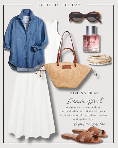 Styling a Denim Shirt - Outfit of the Day

A denim shirt styled with an 
on-trend white maxi skirt and Hermes inspired sandals, for effortless, timeless and ageless style.

#LTKStyleTip #LTKShoeCrush #LTKOver40