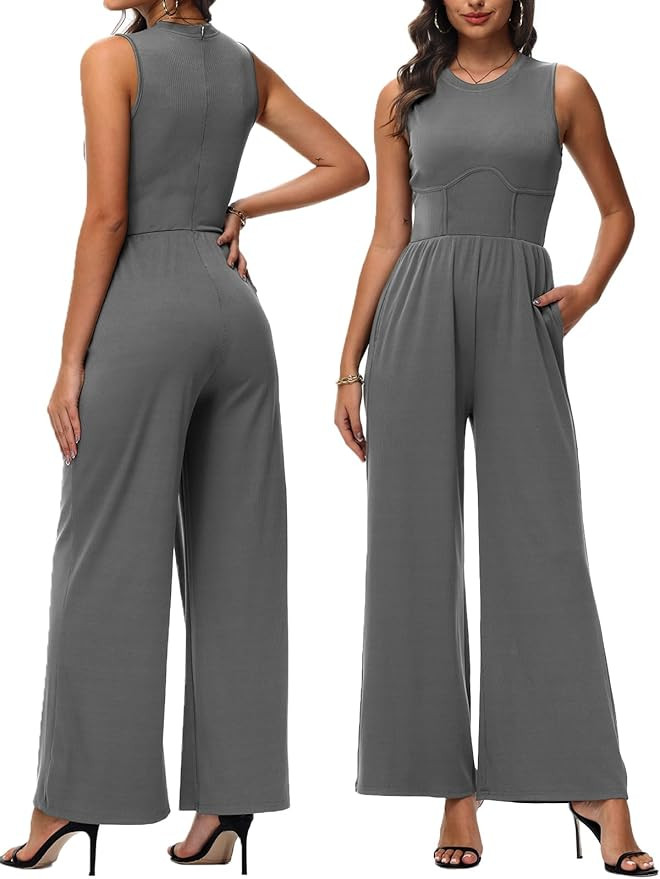 Tanou 2024 Women's Dressy Casual Jumpsuits Sleeveless Tummy Control One Piece Pants Rompers with ... | Amazon (US)