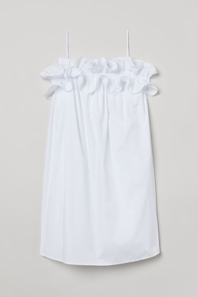 Short, straight-cut dress in woven cotton fabric with covered elastic and gathered flounces at to... | H&M (US + CA)