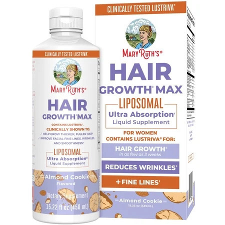 MaryRuth's Hair Growth Max Liposomal Multivitamin Supplement Skin Health Almond Cookie Flavor Lustriva Adults 15.22 fl oz | Walmart (US)