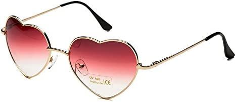Dollger Red Heart Shape Sunglasses for Women Metal Fame Party Favor | Amazon (US)