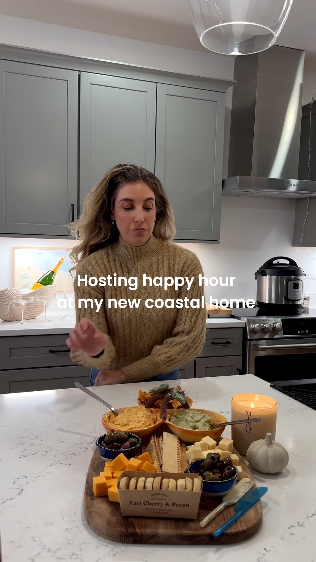 When I tell you I am thriving right now 🥹 this is just the beginning! Hosting happy hour has been on my priority new home bucket list and even though this was small-scale, it was perfect.

Here’s a few details I focused on:

🧀 Simple charcuterie board - Grabbed the fall leaf tortilla chips with guacamole and buffalo chicken dip from Trader Joe’s and some fresh cheese, crackers, olives and some sweet shortbread cookies from Whole Foods

🥂 Served a glass of champagne for everyone upon arrival so we could do a house tour with some bubbly. Veuve is THE OG champagne in my book and this shell ice bucket is my new obsession. Linked to my LTK store 🐚

🍎Made a pitcher of apple cider sangria with a recipe from Olipop! So easy, fresh and delicious:

🦀 Made sure everyone had a coastal shell charm for their glass which was the perfect touch imo.

💡Made sure the lighting was bright, candles were lit, fireplace was on and music was playing in the background. 

I think I’ve unlocked a new hobby and I’m afraid I will need to find a way to do this every weekend!!

#southshorema #coastalliving #hosting #happyhour

#LTKfoodie #LTKHome #LTKHoliday