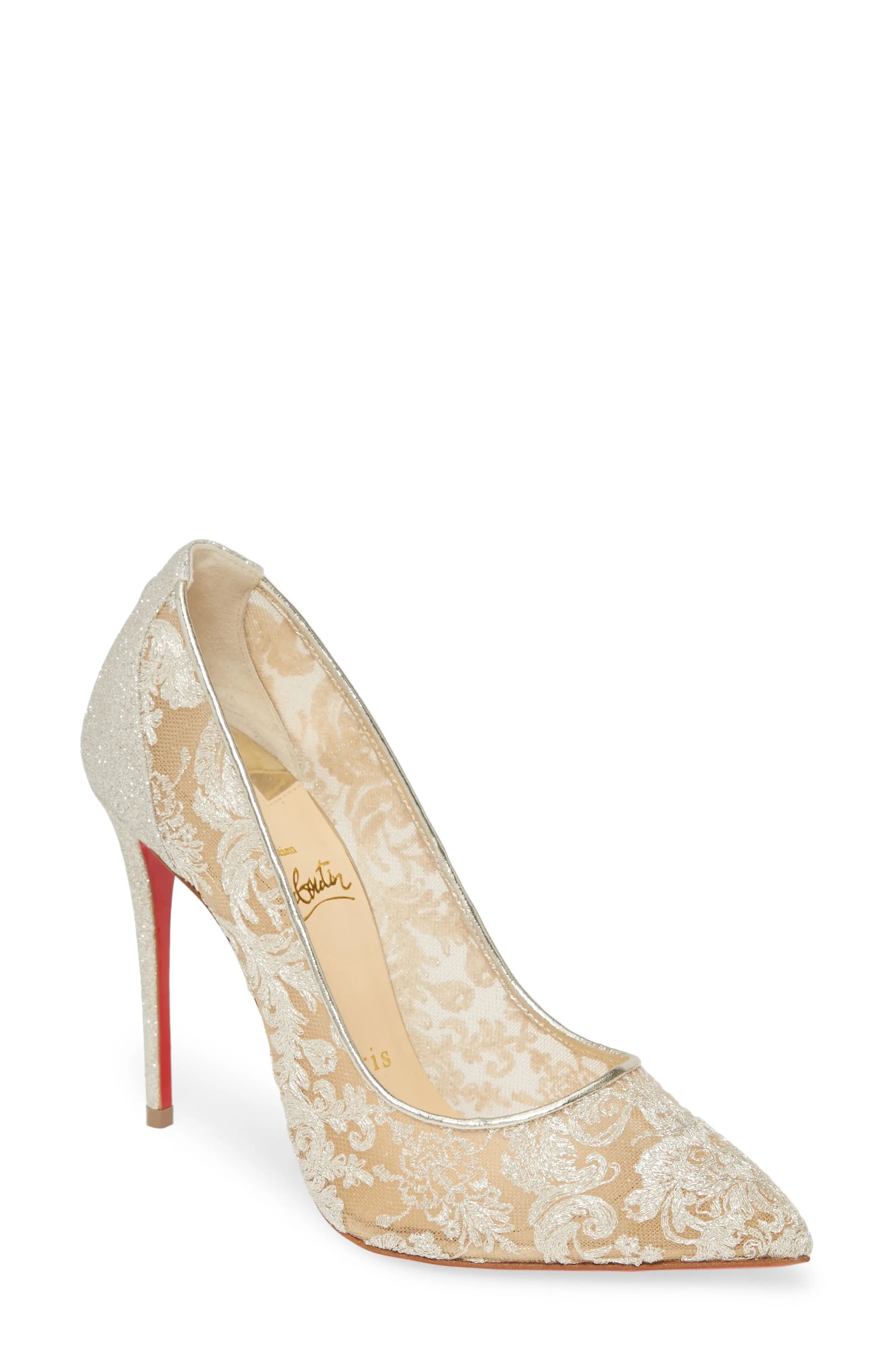 Women's Christian Louboutin Follies Lace Pump, Size 11US / 41EU - White | Nordstrom