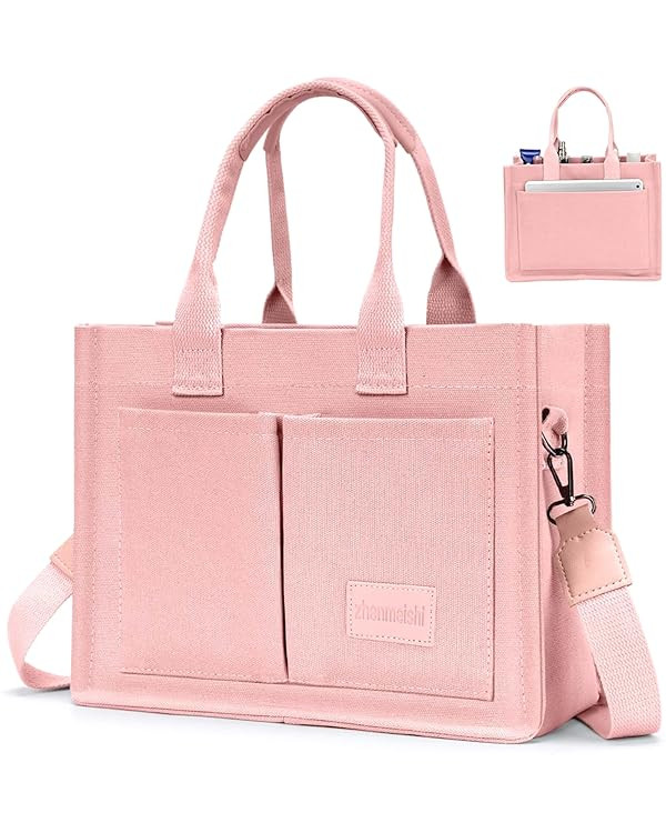 Canvas Tote Bag for Women with Pockets Crossbody Bag Tote Shoulder Handbags Casual Work Bags Ever... | Amazon (US)