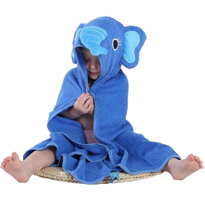 MICHLEY Animal Face Hooded Baby Towel Cotton Bathrobe for Boys Girls 0-6 Year Blue | Amazon (US)