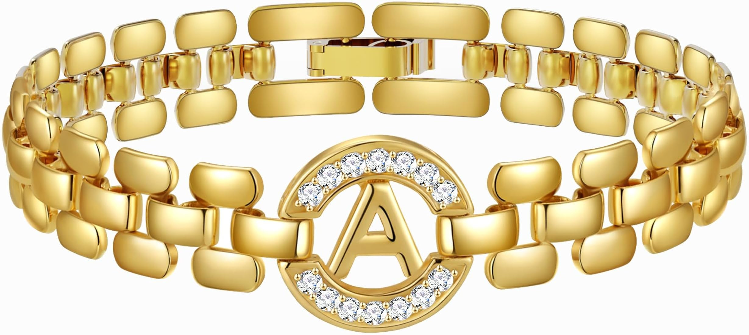 WEDDINEN Initial Bracelets for Women, 14K Gold Plated Letter A-Z Bracelets with Diamonds,Thick Ch... | Amazon (US)