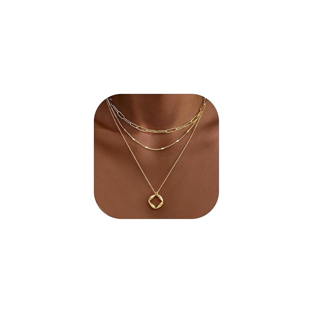 Layered Gold Necklaces for Women,Stackable Dainty 14K Gold Silver Plated Trendy Circle Paperclip ... | Amazon (US)