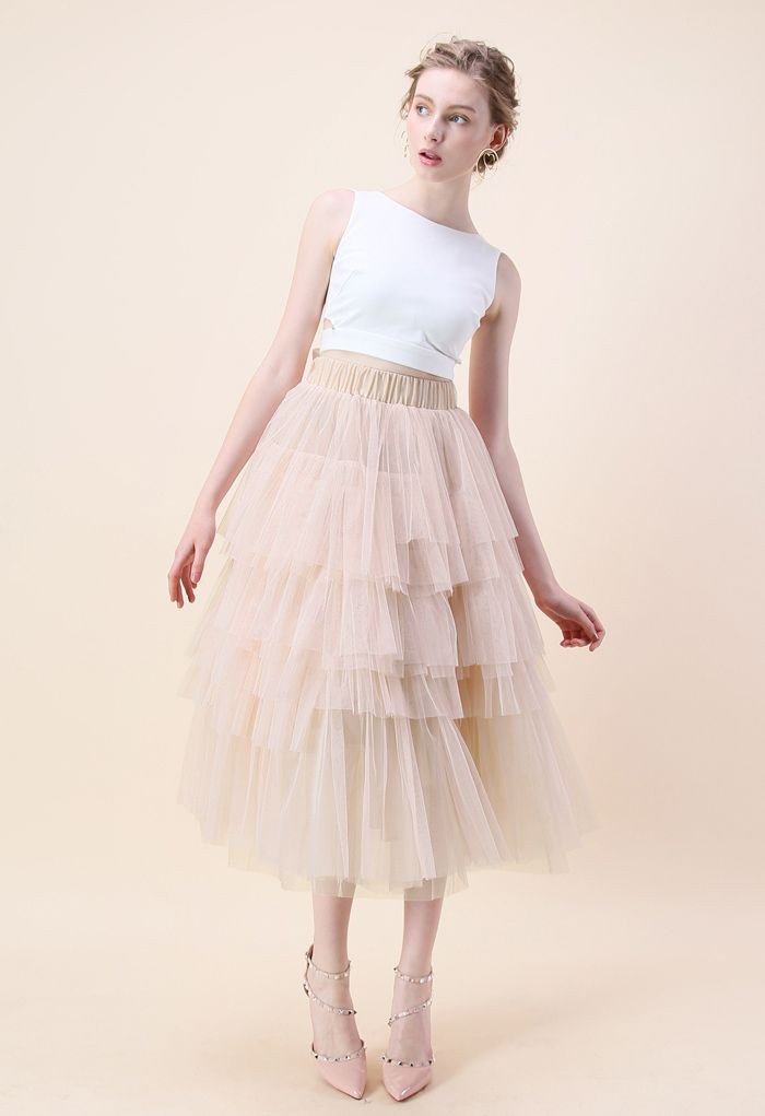 Love Me More Layered Tulle Skirt in Nude Pink | Chicwish