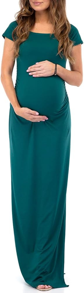 Mother Bee Maternity Short Sleeve Ruched Side Bodycon Dress with Side Slit | Amazon (US)