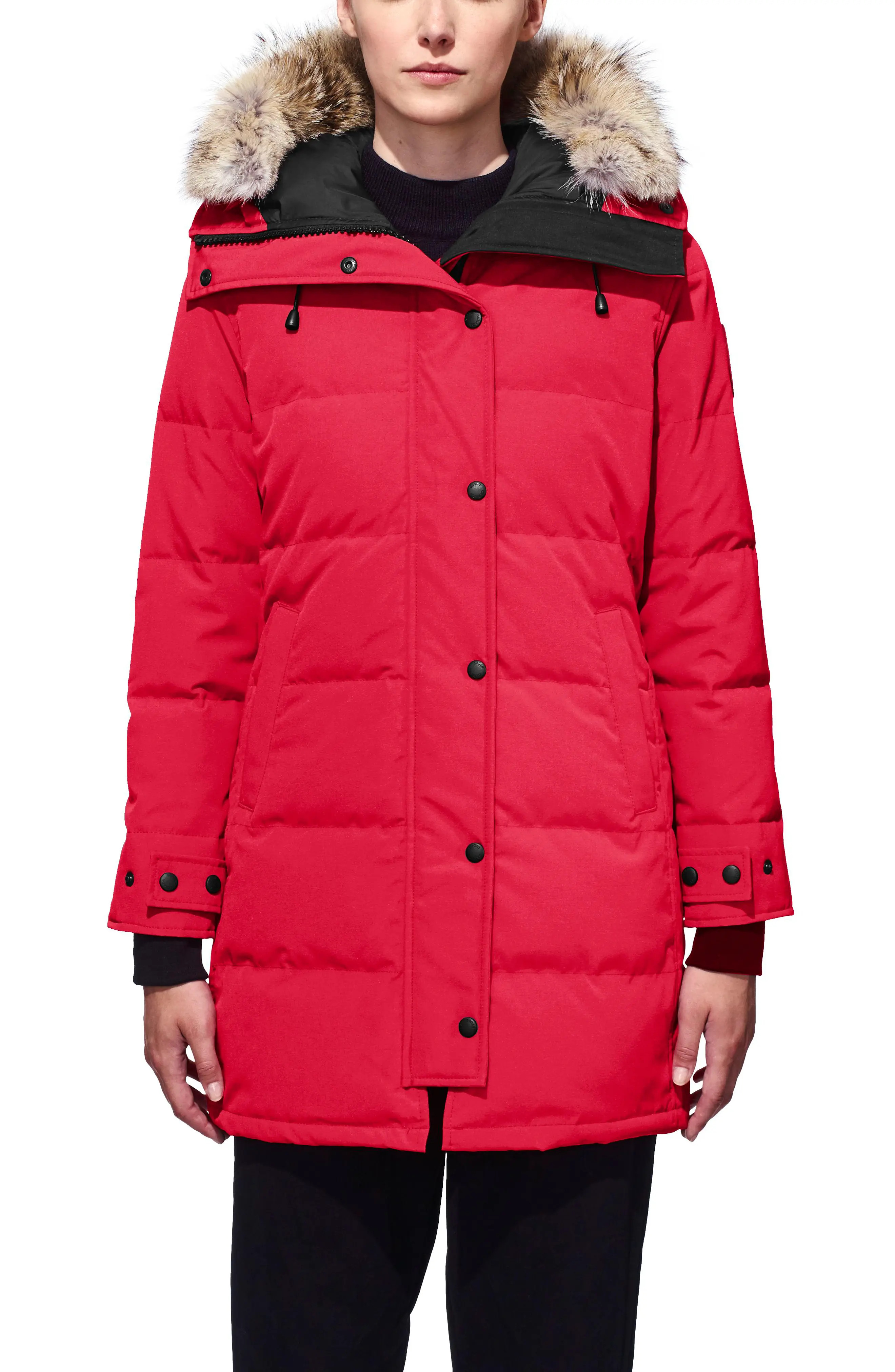 Petite Women's Canada Goose Shelburne Fusion Fit Genuine Coyote Fur Trim Down Parka, Size XX-SmallP (000-00P) - Red | Nordstrom