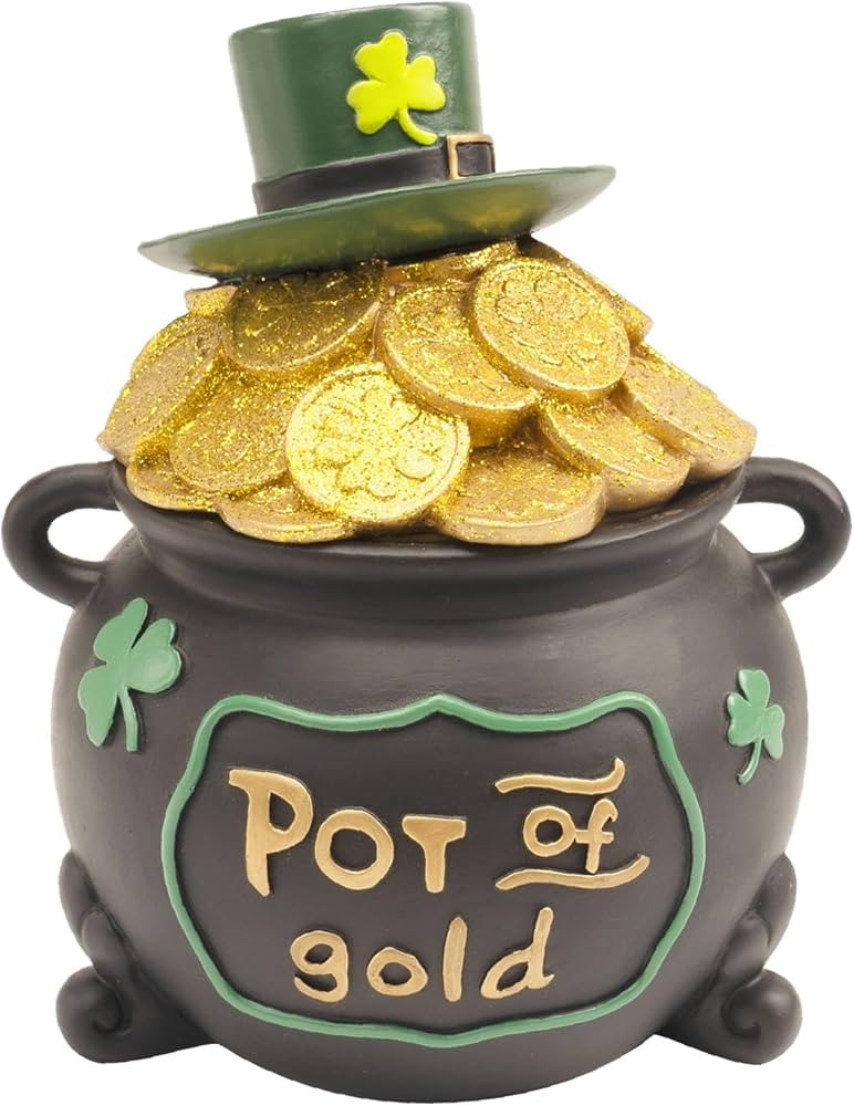St Patricks Day Pot of Gold, 7.6In Resin leprechaun Black Pot of Gold Decorations Home Table Cent... | Amazon (US)