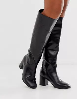 Vagabond Nicole black leather kitten heel knee high boots | ASOS US