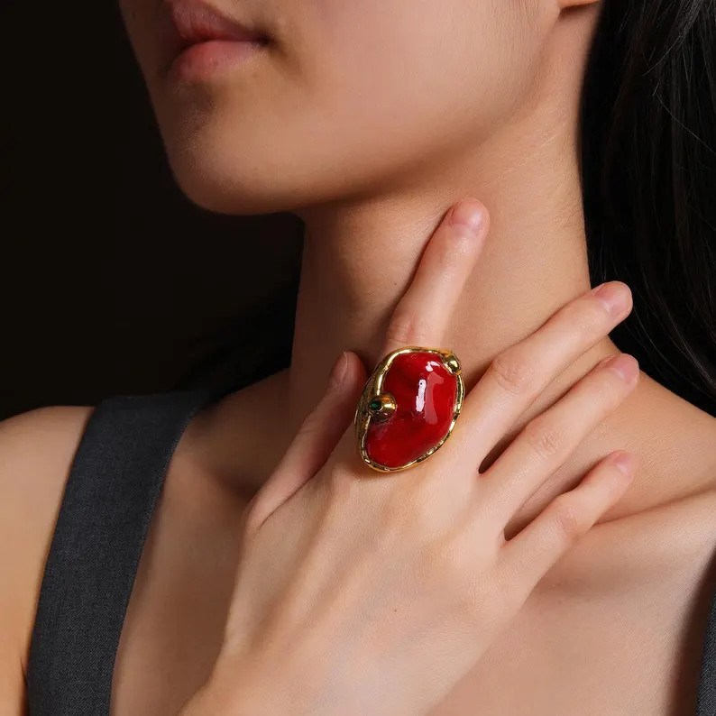 Handmade Oversized Ruby Ring, Gilded Copper - Etsy | Etsy (Global)