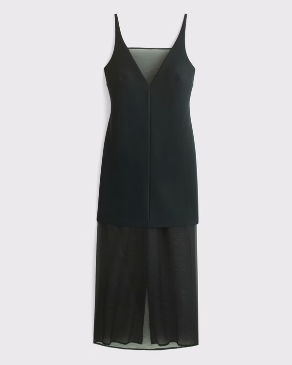 Women's V-Neck Sheer Midi Dress | Women's New Arrivals | Abercrombie.com | Abercrombie & Fitch (US)
