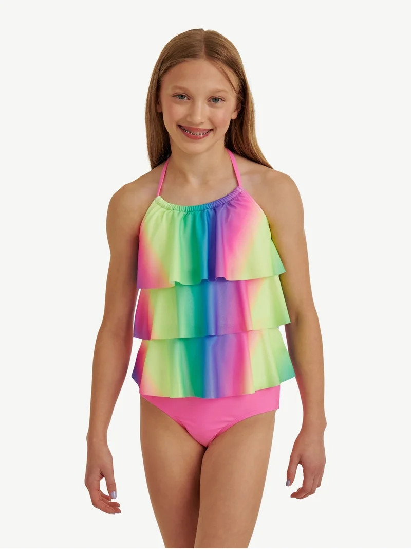 Justice Girls 2 piece Ruffle Halter Tankini Swimsuit, sizes XS-XL | Walmart (US)