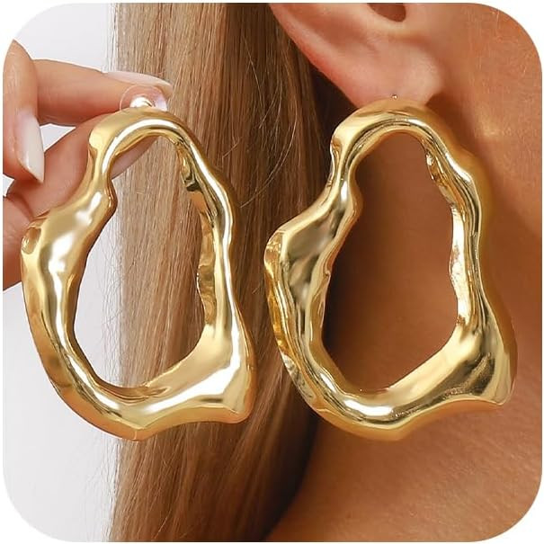 Big Funky Chunky Gold Irregular Circle Earrings for Women Trendy Large Statement Silver Geometric... | Amazon (US)