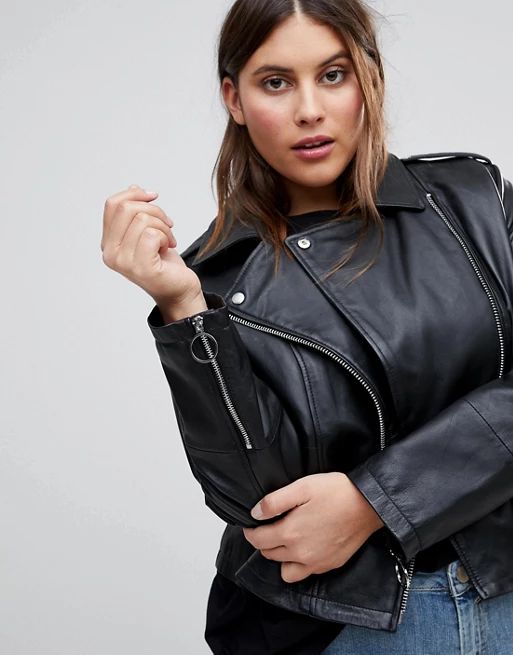 ASOS CURVE Leather Jacket with Ring Pull Details | Asos AU