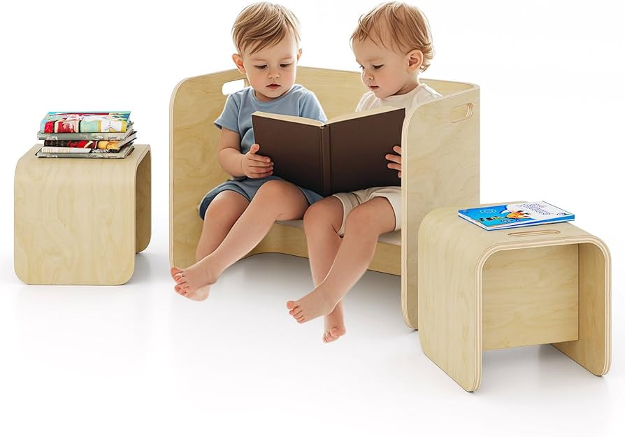 Costzon Kids Table and Chair Set, 4 in 1 Wood Activity Table, Bench, Storage Shelves, Desk for Ch... | Amazon (US)