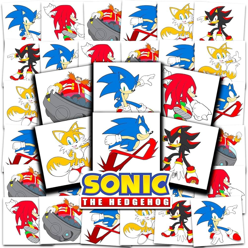 Sonic the Hedgehog Tattoos Party Favors Bundle ~ 72 Perforated Individual 2" x 2" Sonic Temporary... | Amazon (US)