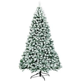 7.5 ft. Pre-lit Snow Flocked Artificial Christmas Tree Hinged Pine Tree Holiday Decoration | The Home Depot
