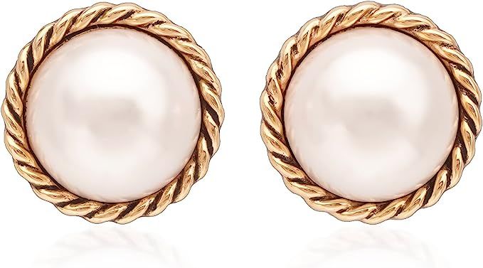 Mierfyni Pearl Stud Earrings, Gold Pearl Earrings Studs, Faux Pearl Earrings for Women Gold Plate... | Amazon (US)