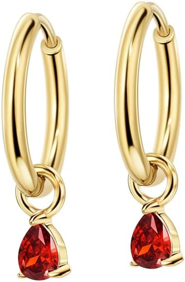 FANSING Lightweight Drop Dangle Huggie Earrings for Women with Teardrop Birthstone Ornament 18k G... | Amazon (US)
