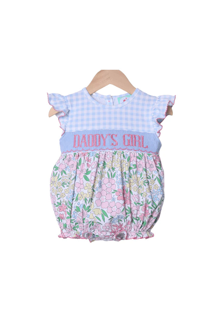 Smocked Daddy's Girl Floral/Gingham Knit Bubble | The Smocked Flamingo