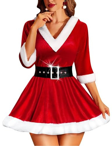 RSLOVE Christmas Costumes for Women Santa Babydoll Mrs Claus Outfits with Belt Red XXL | Amazon (US)