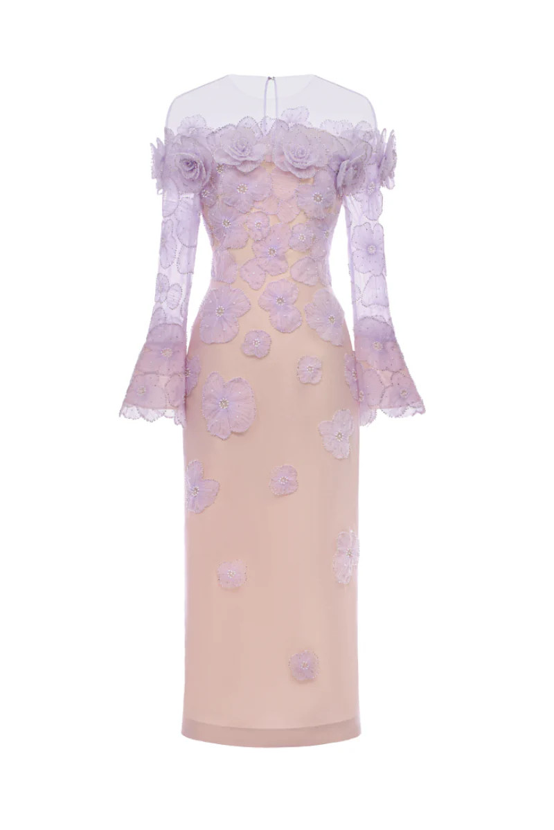 TULLE AND TAFFETA MIDI DRESS IN LIGHT PURPLE | ROSEE DE MATIN | CULT MIA | CULT MIA UK LTD