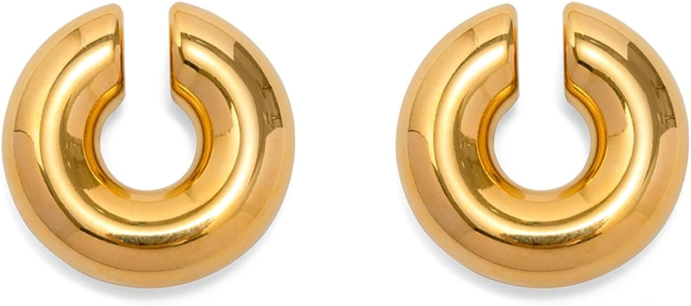 Gold Ear Cuff Earrings for Women Non Piercing | Chunky Round Huggie Minimalism Ear Clip Earrings | Amazon (US)