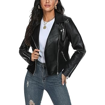 Fahsyee Faux Leather Jacket for Women, Vegan Jackets Moto Biker Motocycle Coat | Amazon (US)