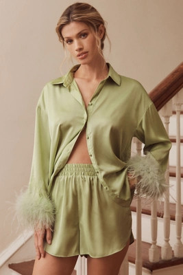 Hutch Faux-Feather Trim Short Pajama Set | Anthropologie (US)