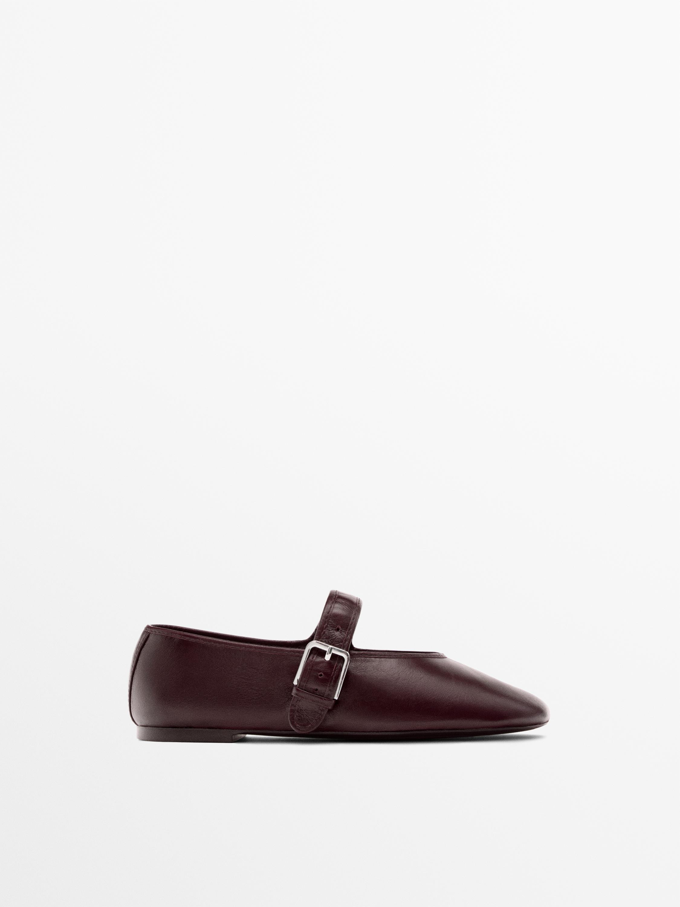 Crackled leather ballet flats | Massimo Dutti UK