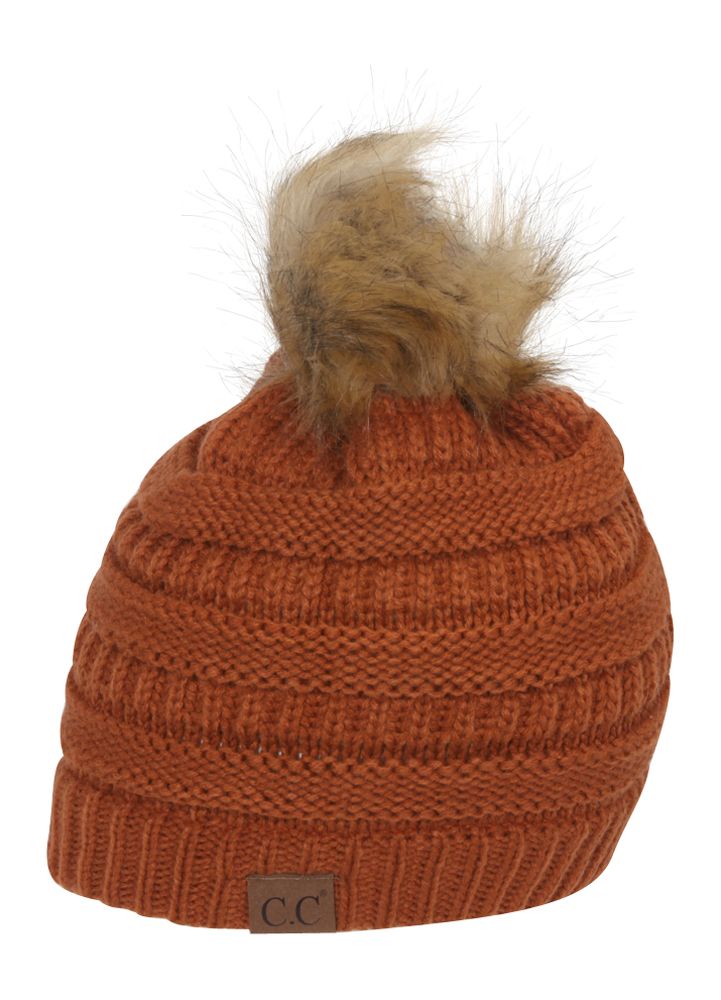 Gravity Threads CC Cable Knit Faux Fur Pom Pom Beanie Hat | Walmart (US)