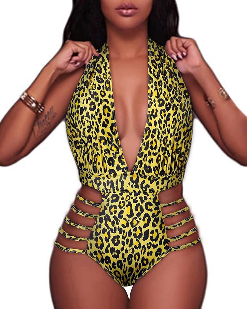 Aqua Eve Women Sexy One Piece Swimsuits Halter Plunge V Neck Cutout Bathing Suits | Amazon (US)
