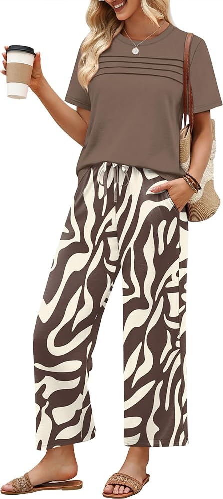 Two Piece Sets for Women Summer Spring Outfits Travel Airport Beach Vacation Clothes Wide Leg Pan... | Amazon (US)