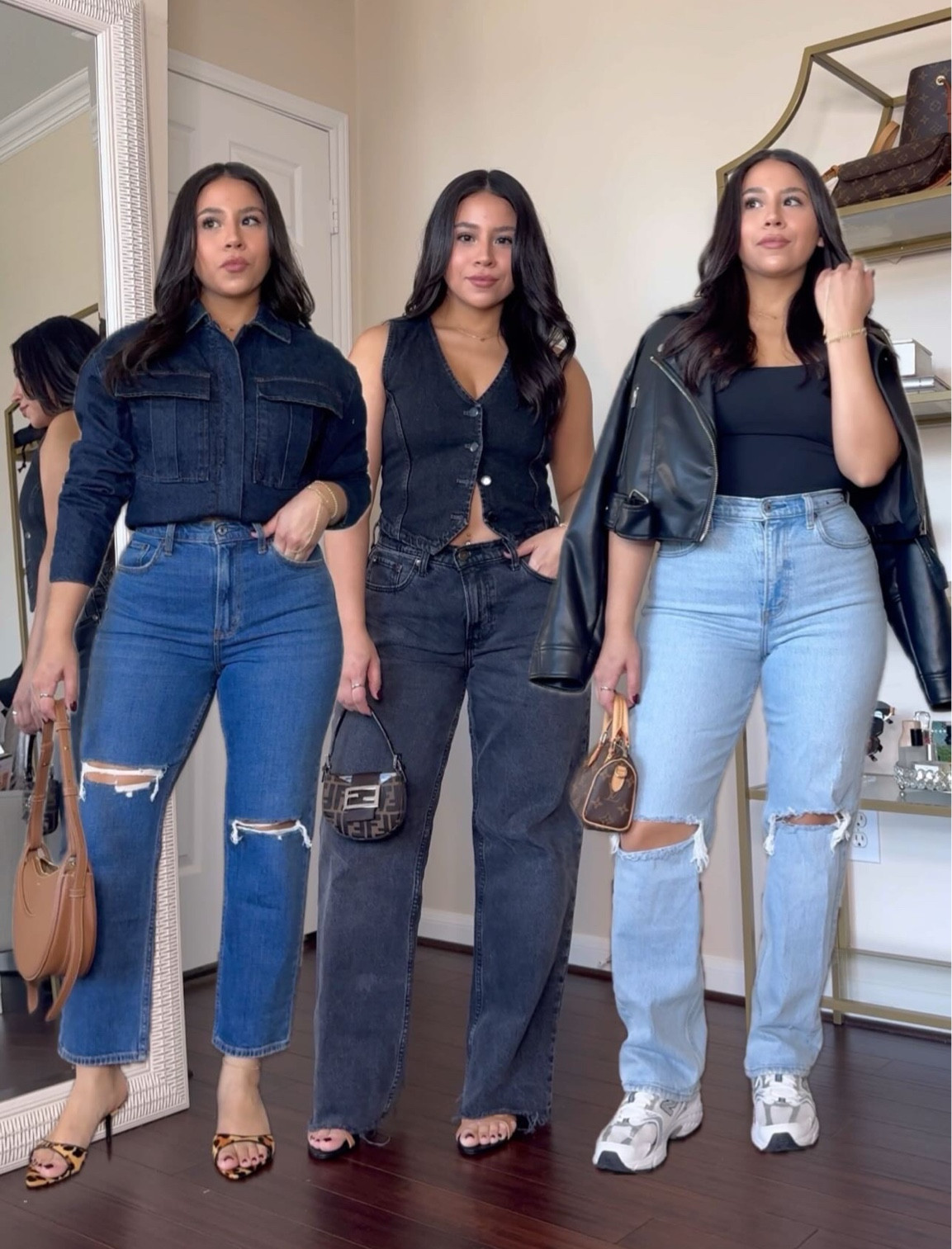 Abercrombie jeans 20% off + extra 15% off w code AFKATHLEEN sale ends Sunday, 1/5
Wearing a size 27 short in all jeans 
Black denim vest: small
Grey cardigan: xs 
Denim boxy jacket: xs 
Black faux leather moto  jacket: small 
Tan & black heels: 6.5 
Leopard print kitten heels: 6.5 
New balance sneakers: 4.5 men 
Mesh flats: 6.5 
Curve love jeans 
Abercrombie denim 
Must have denim 
Petite friendly jeans 

#LTKFindsUnder100 #LTKStyleTip #LTKSaleAlert