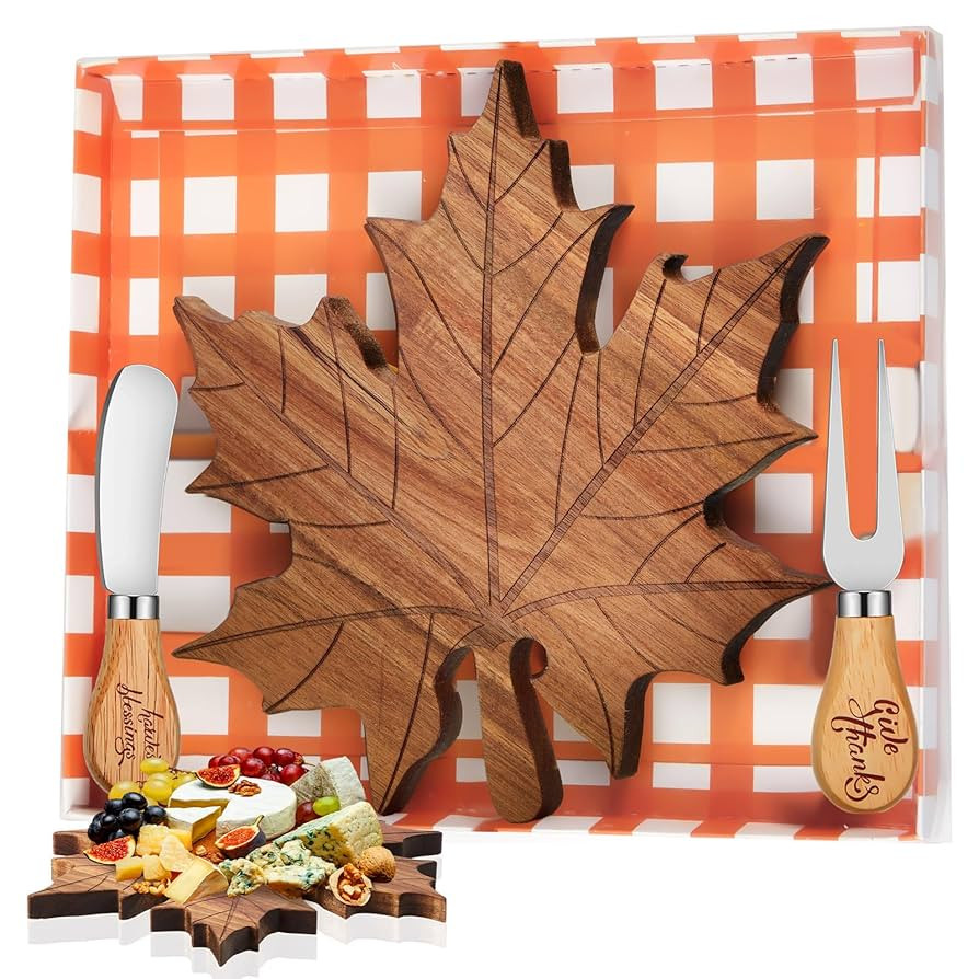 Thanksgiving Wood Maple Leaf Cheese Board Fall Party Favors Mini Cheese Board with Knive Set for ... | Amazon (US)