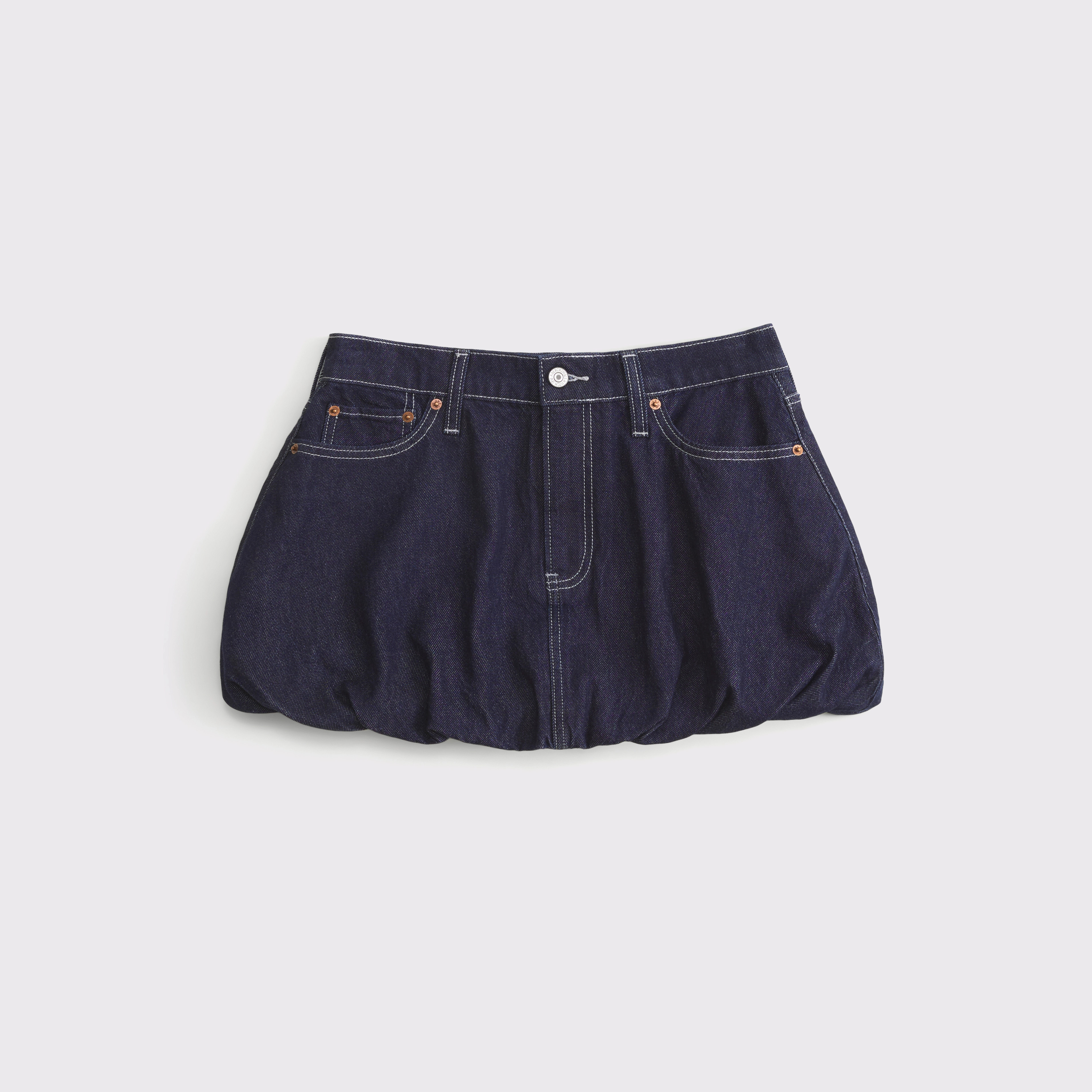 Mid Rise Denim Bubble Hem Mini Skirt | Abercrombie & Fitch (US)