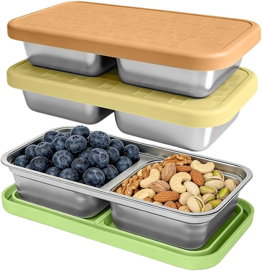 15 oz Snack Containers for Kids, Stainless Steel Lunch Box 3 Pack | Amazon (US)