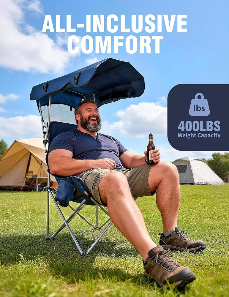 East Oak Oversized Camping Chair with Canopy | 400 LBS Heavy Duty Folding Beach Chair with Canopy... | Amazon (US)
