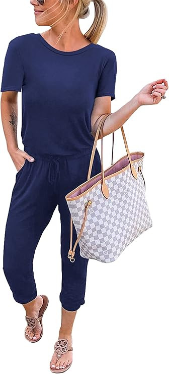 KIRUNDO Jumpsuits for Women 2026 Spring Summer Casual Short Sleeve One Piece Long Pant Romper Air... | Amazon (US)