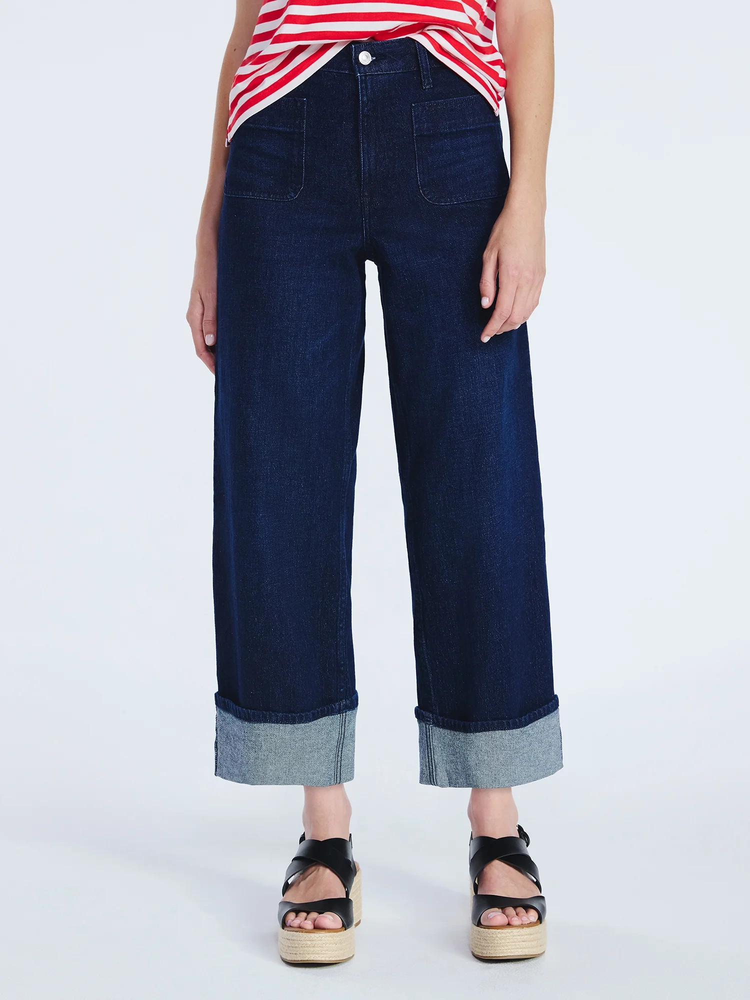 Free Assembly Women’s High Rise Cuffed Jean Pants with Patch Pockets, 30" Inseam, Sizes 0-28W | Walmart (US)