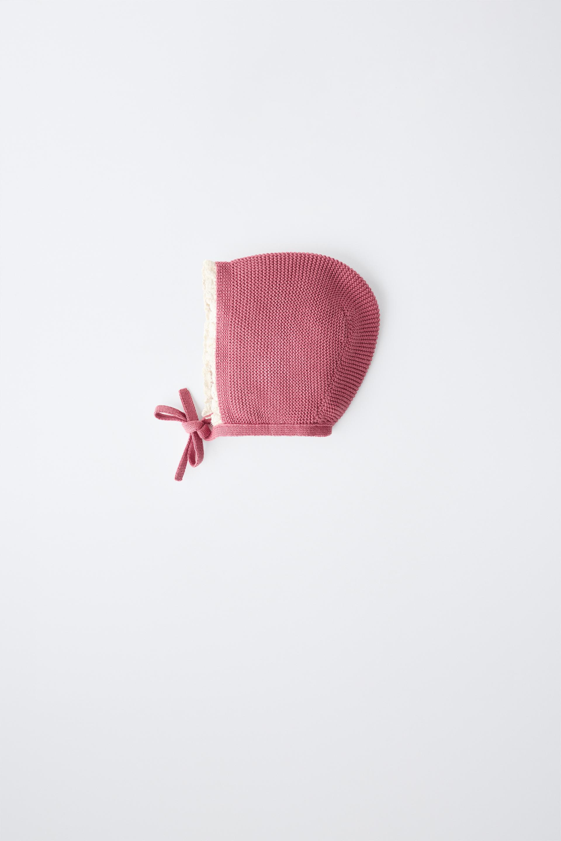 Zara - Contrast Lace Knit Bonnet - Pink - 6-12 Months - Kids | Zara US