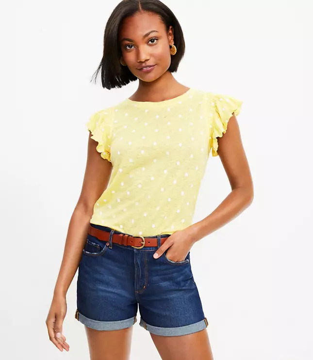Dotted Linen Flutter Tee | LOFT