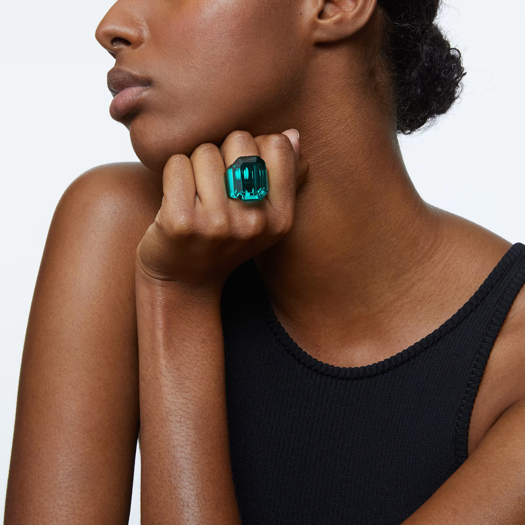 Lucent cocktail ring, Octagon cut, Green by SWAROVSKI | SWAROVSKI