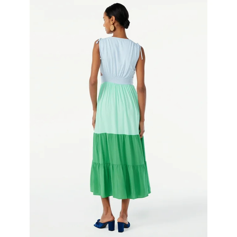 Scoop Women's Sleeveless Color Block Maxi Dress with Side Cutouts | Walmart (US)
