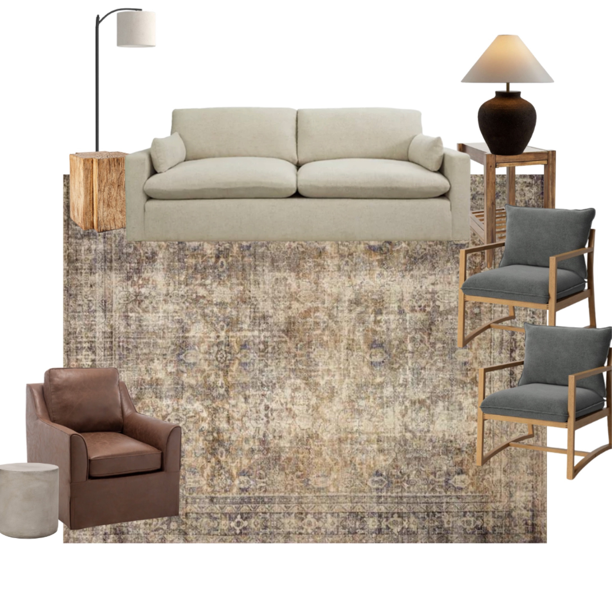 Living room design inspo / sofa, couch, accent chairs, modern living room, leather chair, cozy home, amber interiors inspired, amber Lewis rug, table lamp, floor lamp, natural materials, end tables, wood table, Target decor, Ashley furniture 

#LTKstyletip #LTKsalealert #LTKhome